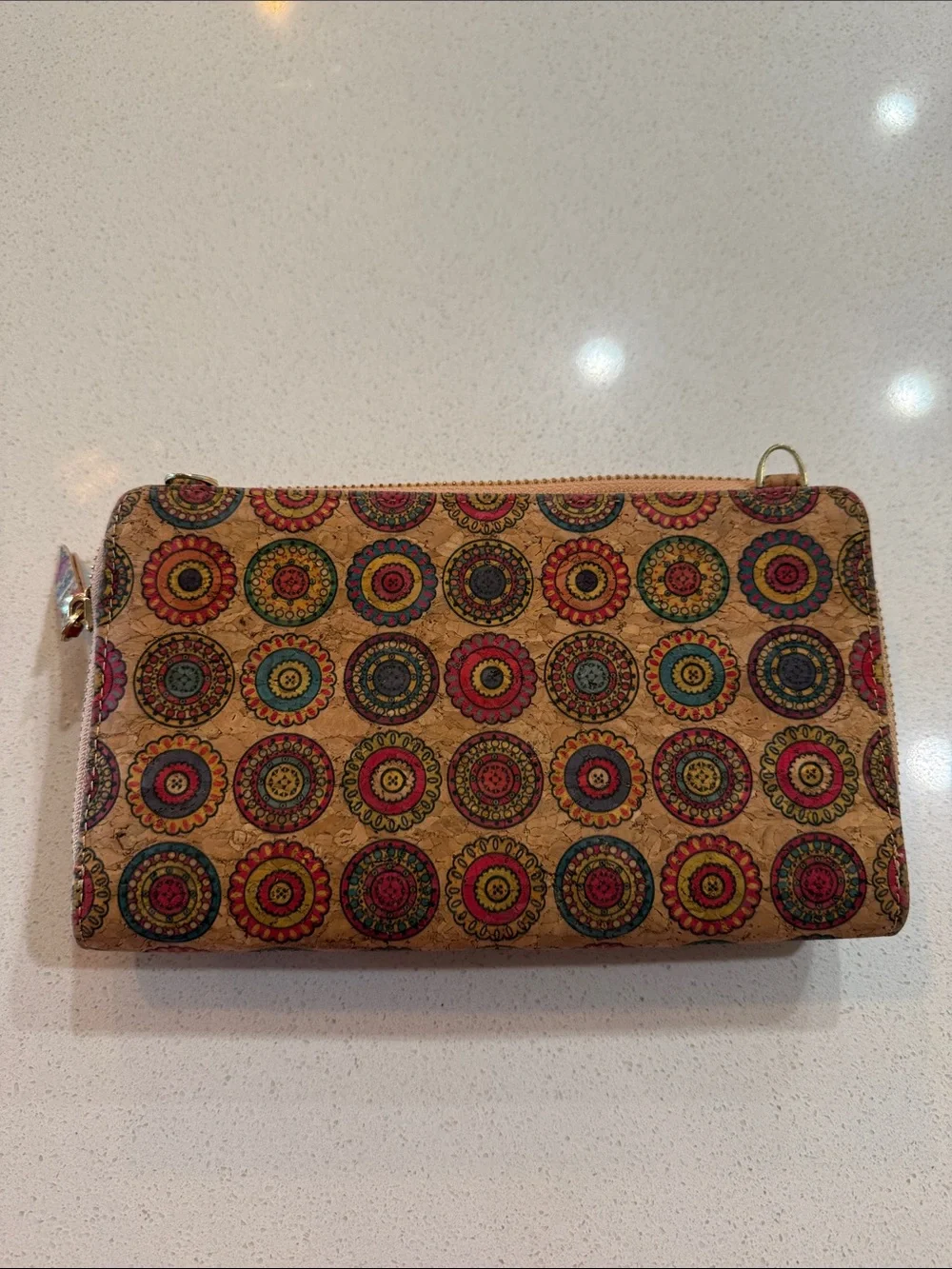 Corkcho Multicolor Medallion Zip Wallet in Natural Cork